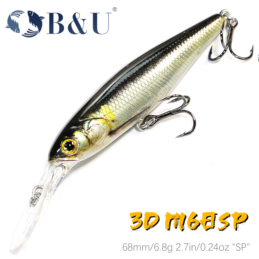 3D Printing Lure - B & u-人工釣りルアー,3Dプリント,ミノー,ジャークベイト,ウォブラー,バス,パイク,スイムベイト,68mm