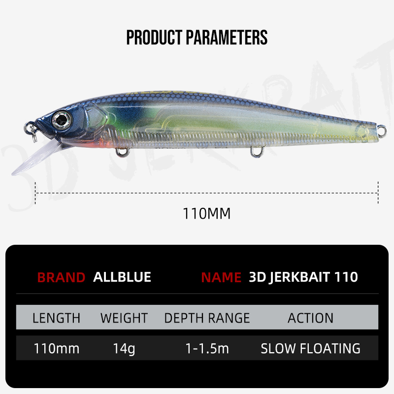 オールブルー 3D ジャークベイト ウォブラー フィッシング - 3D Printing Lure のレビューと価格