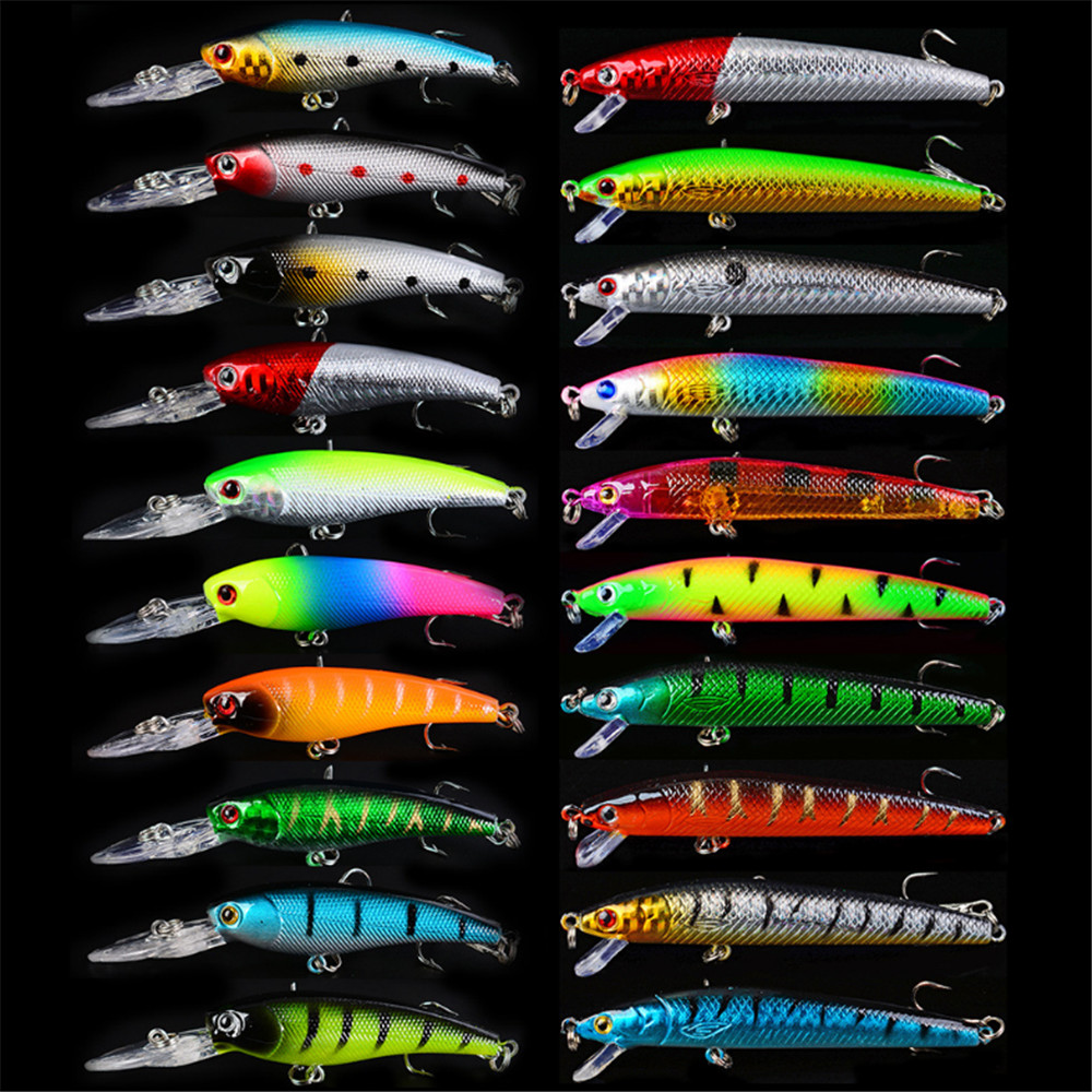 20ピース/ロットミノー釣りルアーセットバスフレッシュ塩水フ - 3D Printing Lure のレビューと価格
