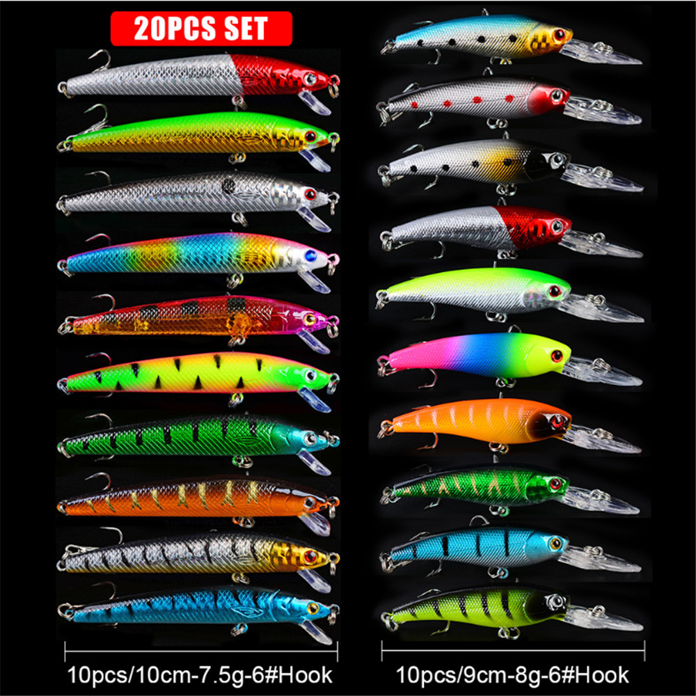 20ピース/ロットミノー釣りルアーセットバスフレッシュ塩水フ - 3D Printing Lure のレビューと価格
