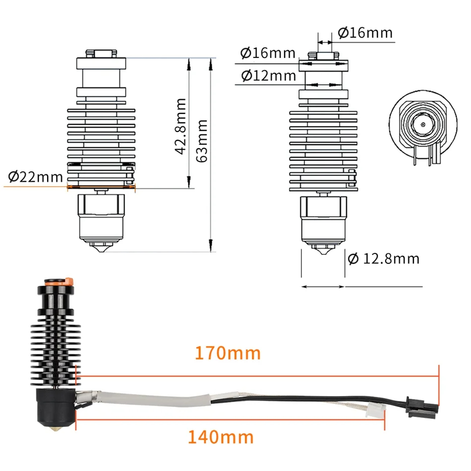 火山 Hotend E3D V6 24V 50 ワット 60 - 3D Printing Ender のレビューと価格